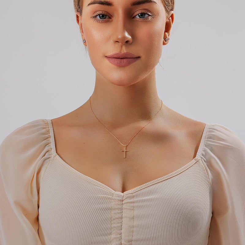 Partm Gold Cross Necklace for Women 14K Plated Dainty Pendant Cross Chain Faith Crucifix Choker Baptism Necklace for Women Trendy Religious Jewelry Hypoallergenic - Image 2